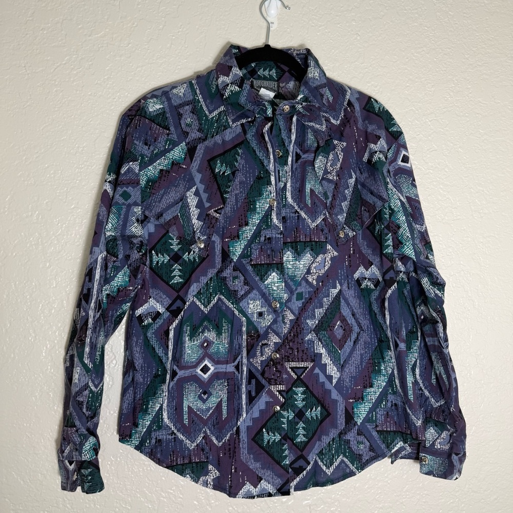 Vintage 90’s Western Button Down Roughrider by Circle T. Size Large 100% Cotton